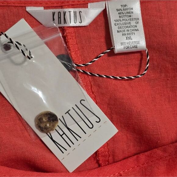 Kaktus Coral Crochet Floral Trim Linen Blend Tunic Plus Size XXL NEW - Picture 8 of 8